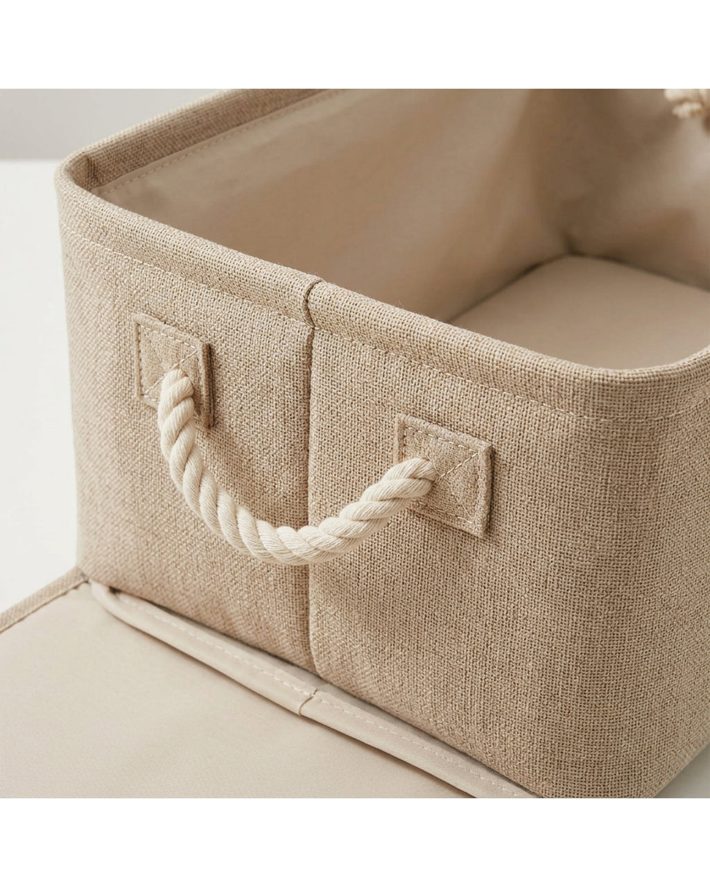 Wvkgd Cotton Linen Folding Storage Basket Rope Handles Beige - Detail view