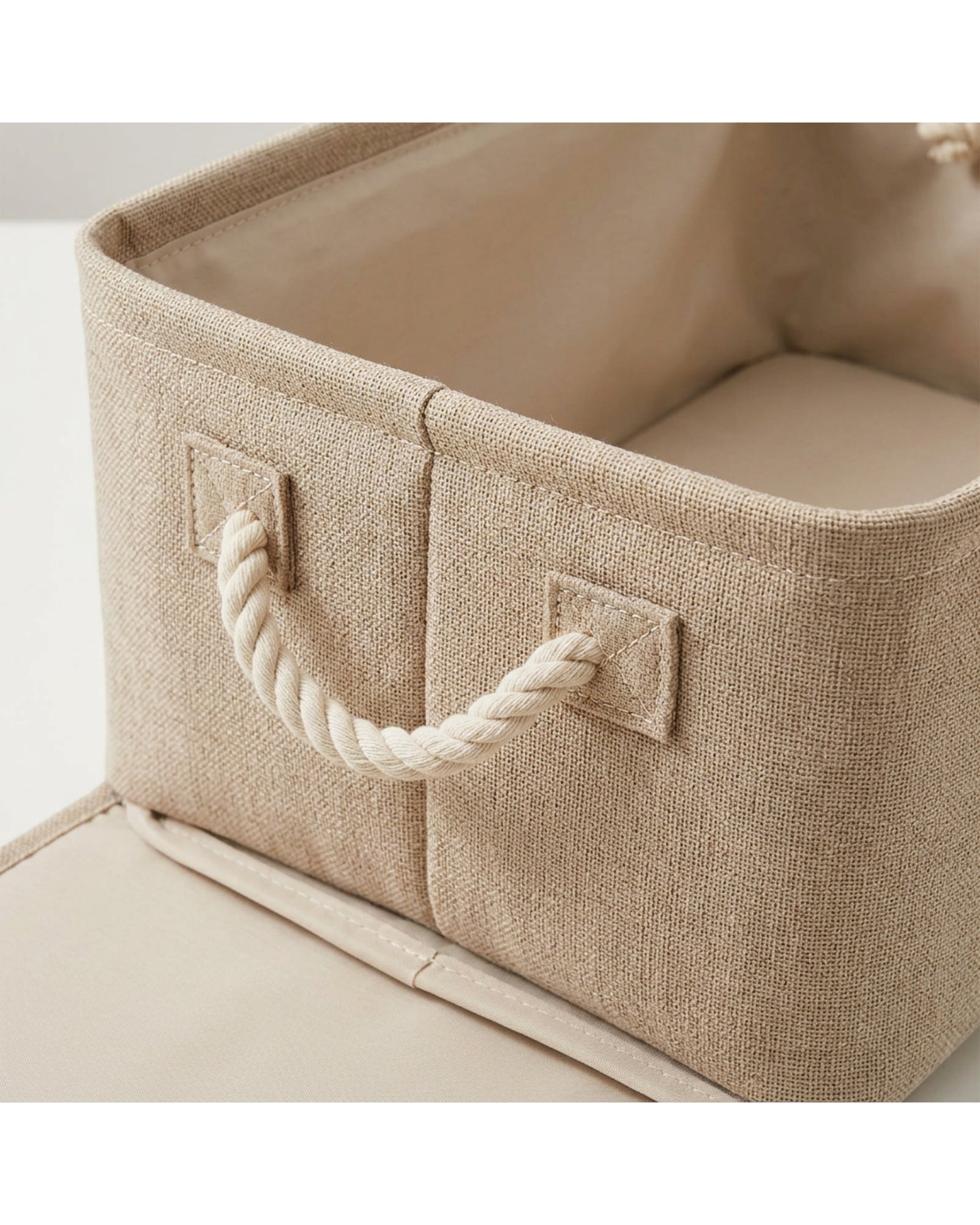 Wvkgd Cotton Linen Folding Storage Basket Rope Handles Beige - Detail view