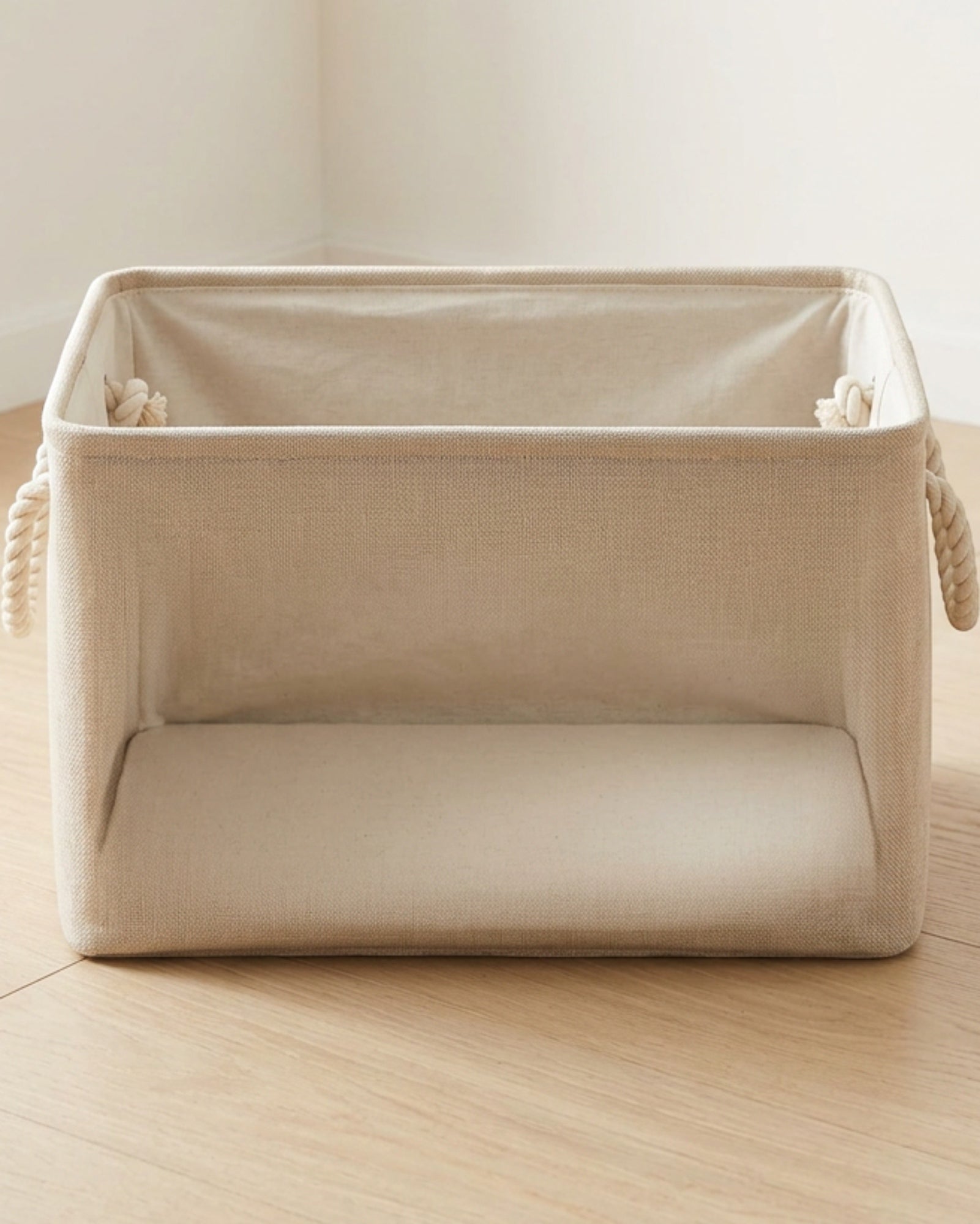 Wvkgd Cotton Linen Folding Storage Basket Rope Handles Beige - Lifestyle view