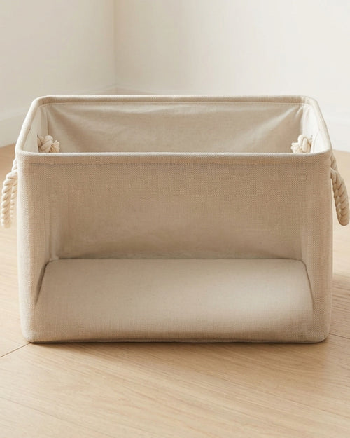 Wvkgd Cotton Linen Folding Storage Basket Rope Handles Beige - Lifestyle view