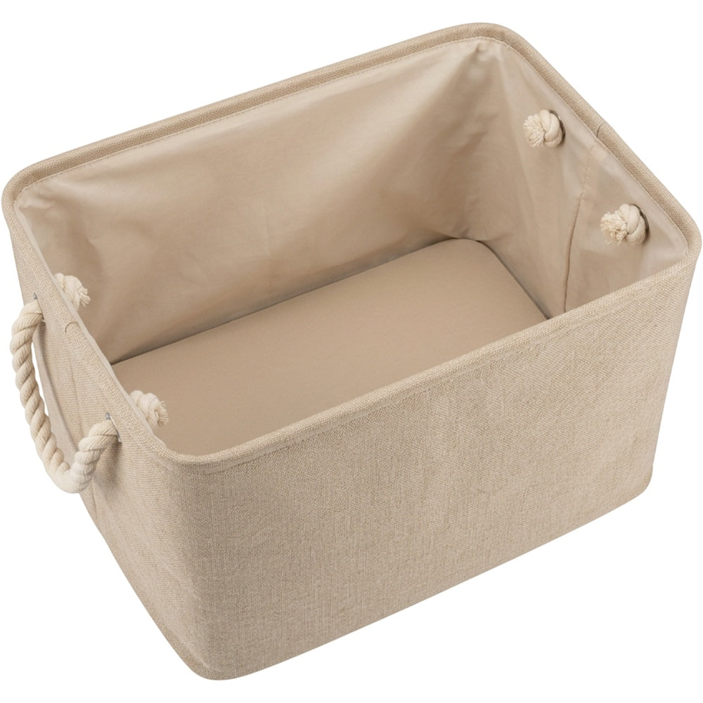 Wvkgd Cotton Linen Folding Storage Basket Rope Handles Beige - Product view