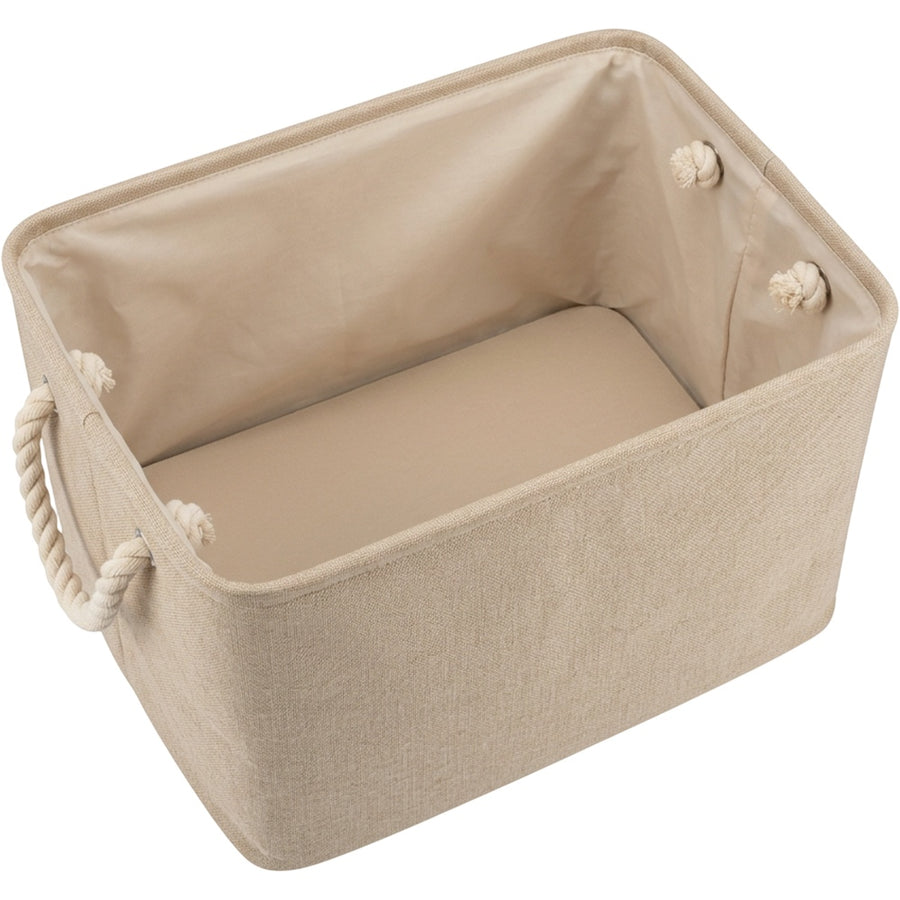 Wvkgd Cotton Linen Folding Storage Basket Rope Handles Beige