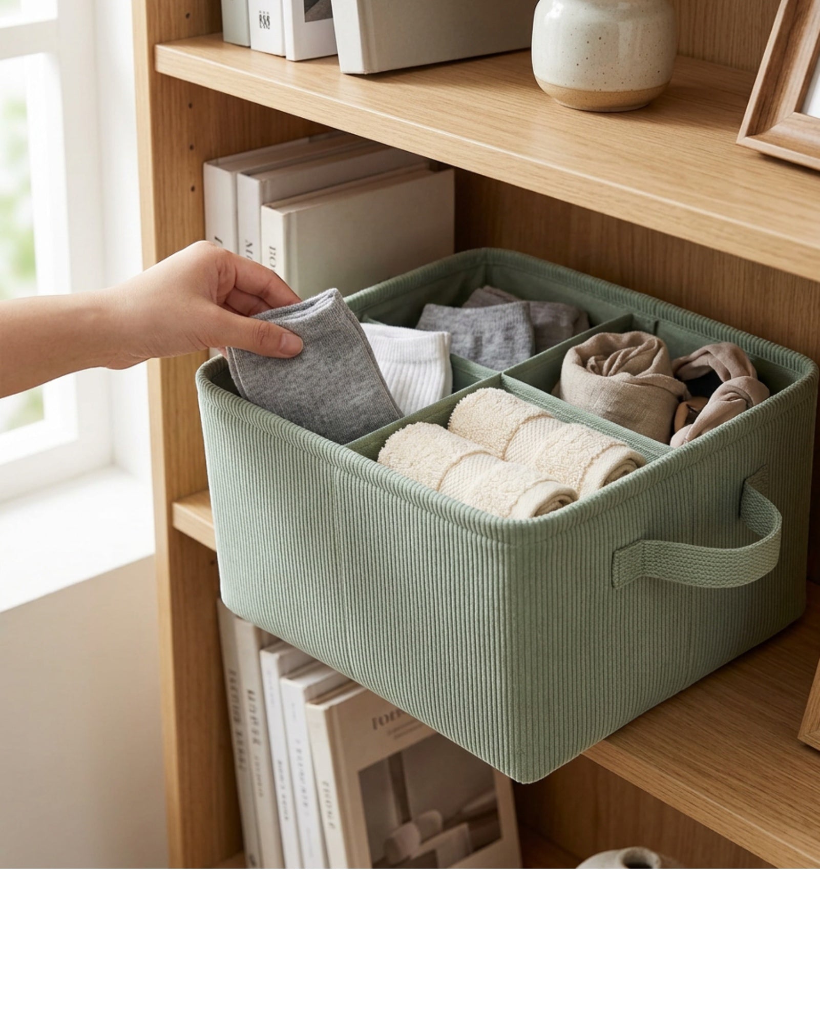 Wvkgd Divided Fabric Storage Basket Sage 3 Section