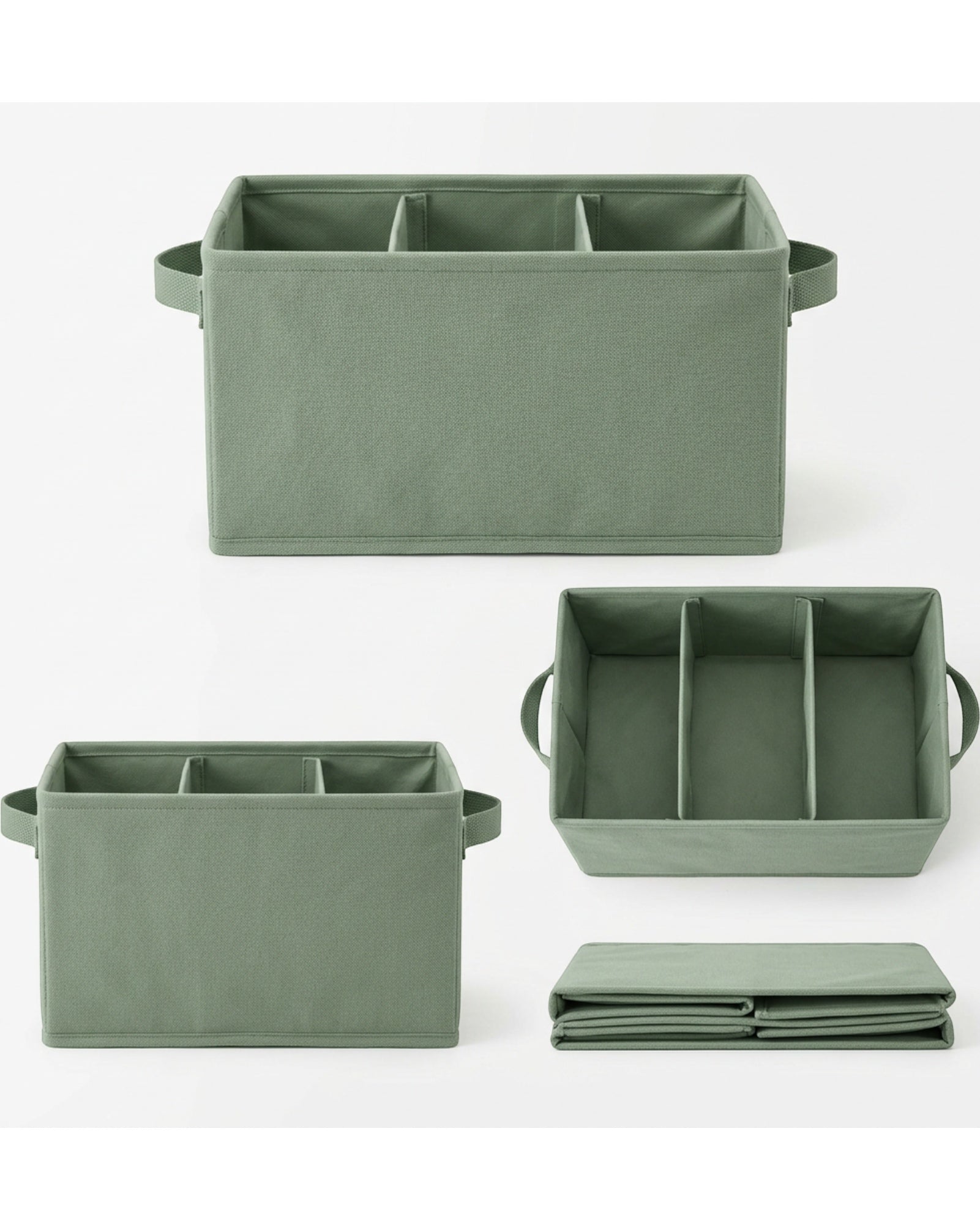 Wvkgd Divided Fabric Storage Basket Sage 3 Section