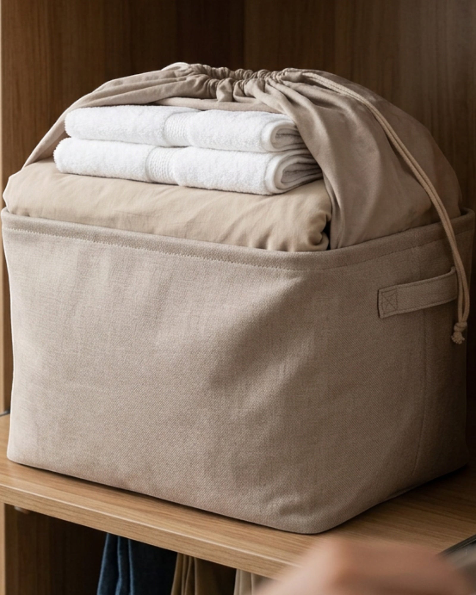 Wvkgd Drawstring Fabric Storage Basket Taupe 15 in