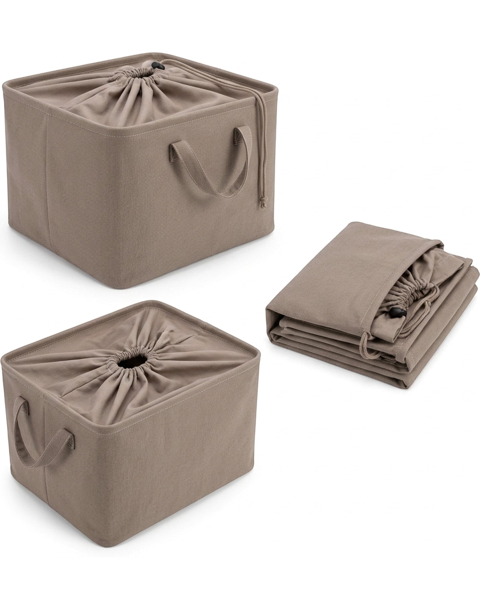Wvkgd Drawstring Fabric Storage Basket Taupe 15 in